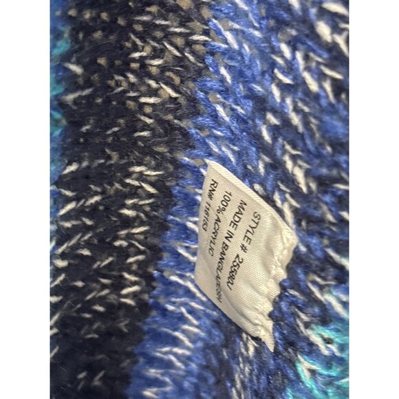 Poof Excellence Womens L Blue Fringe Knit Cardigan Sweater Acrylic Open Front Ne - Picture 4 of 5